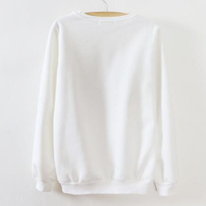 White Printed Round Neck Long-sleeved Sweater DFA51607RE on Luulla