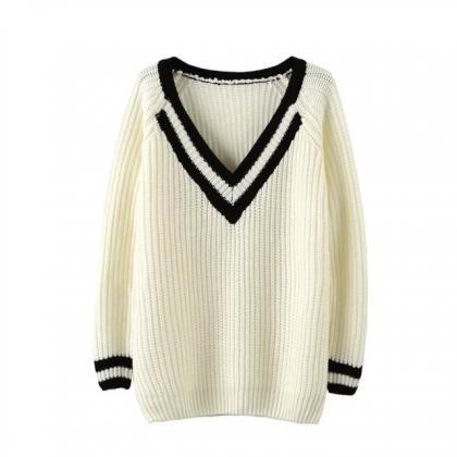 Loose V-neck Long-sleeved Knit Sweater DF91309ES on Luulla