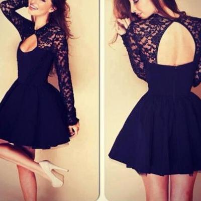 Black Lace Stitching Dress   RT04NG