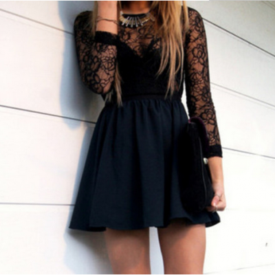 Black Lace Hollow Out Dress FDH6404YT