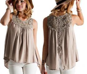 Lace And Strap Detail Sleeveless Shirt on Luulla