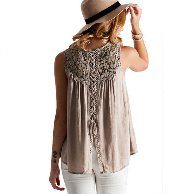 Lace And Strap Detail Sleeveless Shirt on Luulla