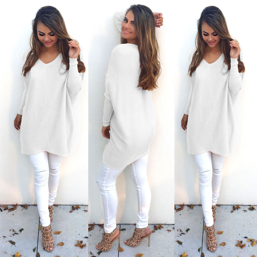 Women'S Fashion V-Neck Long-Sleeved Sweater on Luulla