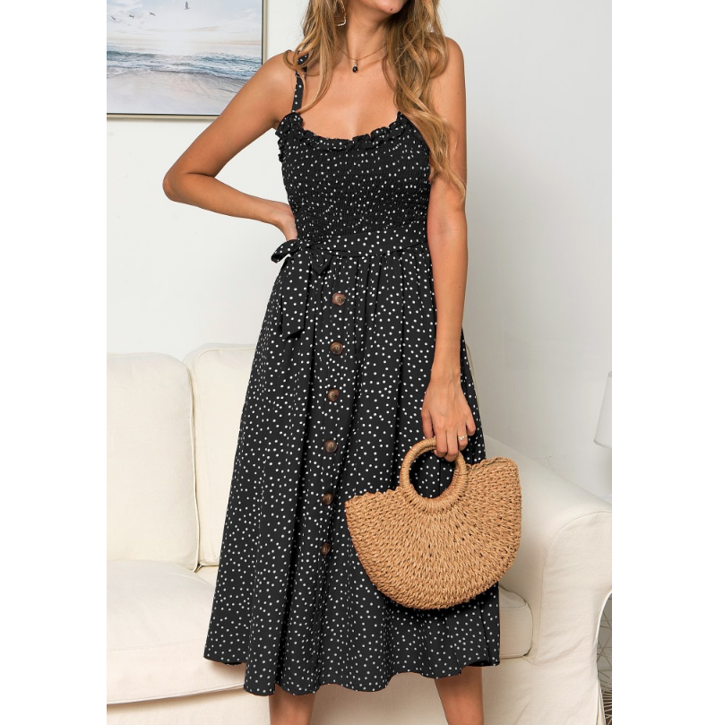 Sling Flounced Printed Button Dress on Luulla