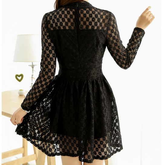 Fashion Lace Stitching Chiffon Longsleeved Dress Xc43015uy on Luulla
