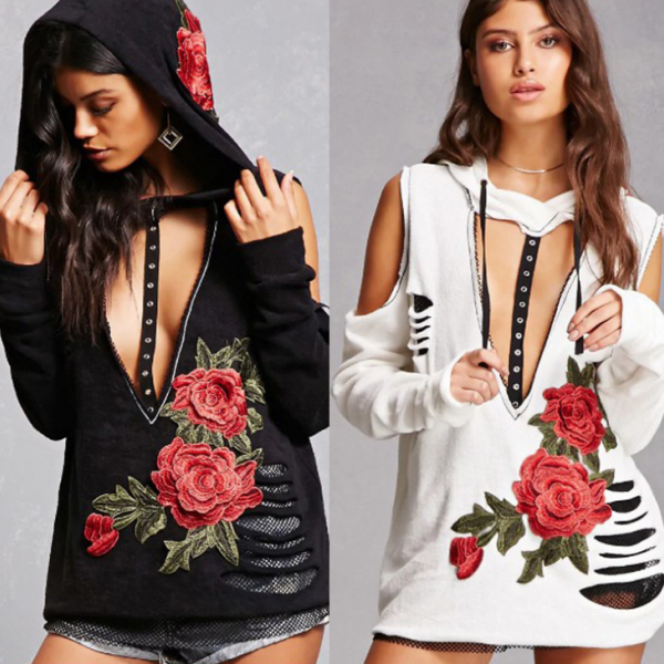 Sexy Embroidery Hooded Lon..