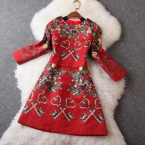 Long Sleeve Floral Dress In Red FG12110JK on Luulla